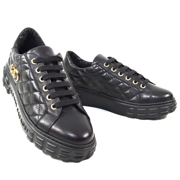 CASADEI 🇮🇹 WOMEN'S BLACK SOFT LEATHER COMFORT FASHION SNEAKERS
